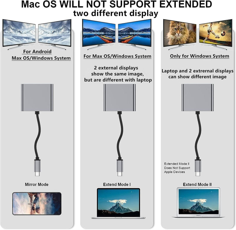 NÖRDIC USB-C adapter till dubbla HDMI skärmar, 4K 60Hz, Windows, MacOS, Android