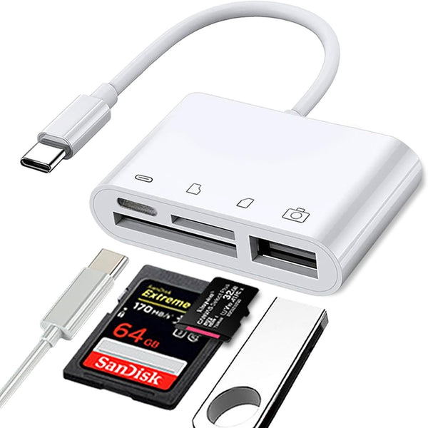 NÖRDIC USB-C Kortläsare 2 Slot SD, MicroSD 1xUSB-A 1xUSB-C UHS-I