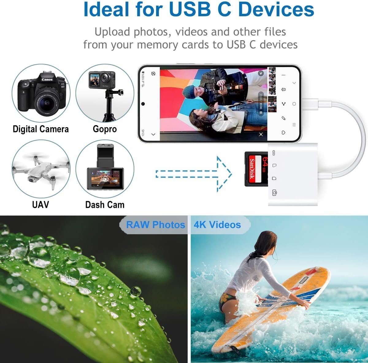 NÖRDIC USB-C Kortläsare 2 Slot SD, MicroSD 1xUSB-A 1xUSB-C UHS-I