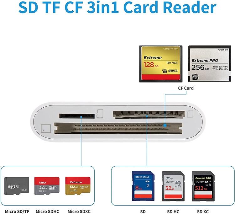 NÖRDIC USB-C Kortläsare 3 Slot CF, SD, MicroSD UHS-I