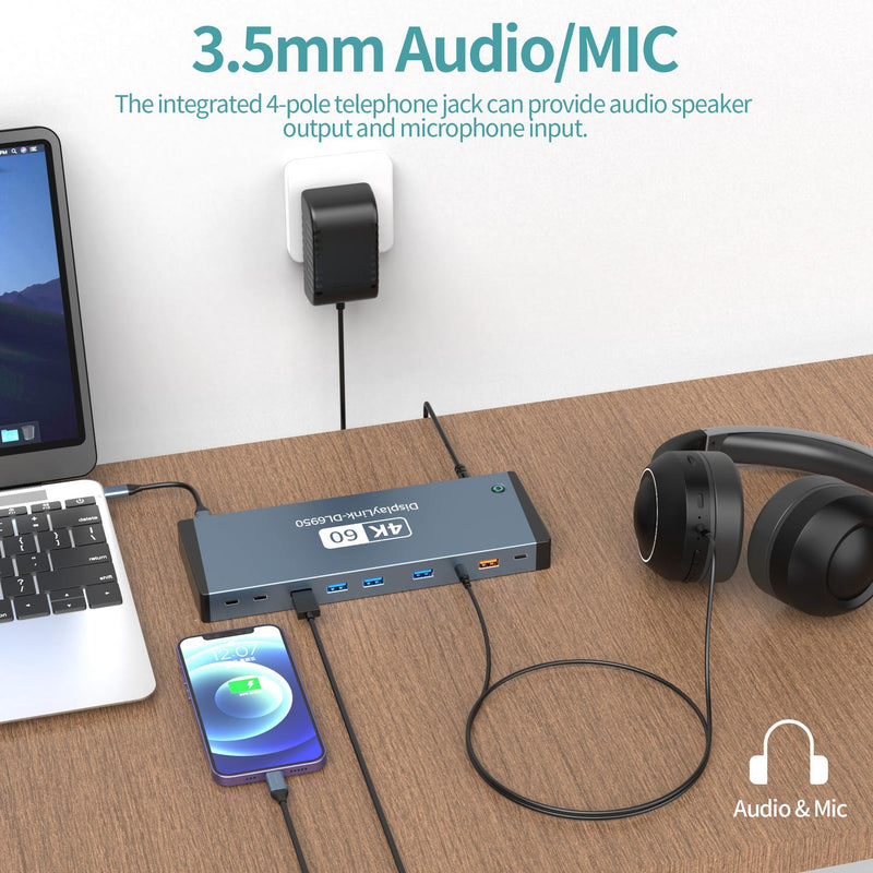 NÖRDIC USB-C docking station Display Link 1 to 17 Dual monitor 3xUSB 10G 2xUSB 5G 1xGigaLan