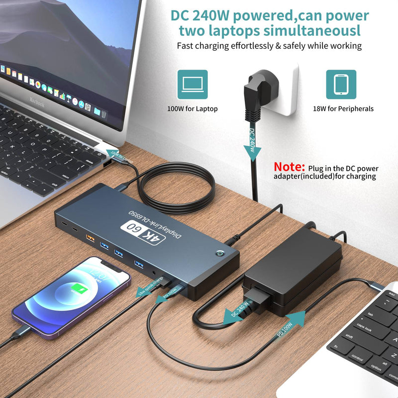 NÖRDIC USB-C docking station Display Link 1 to 17 Dual monitor 3xUSB 10G 2xUSB 5G 1xGigaLan