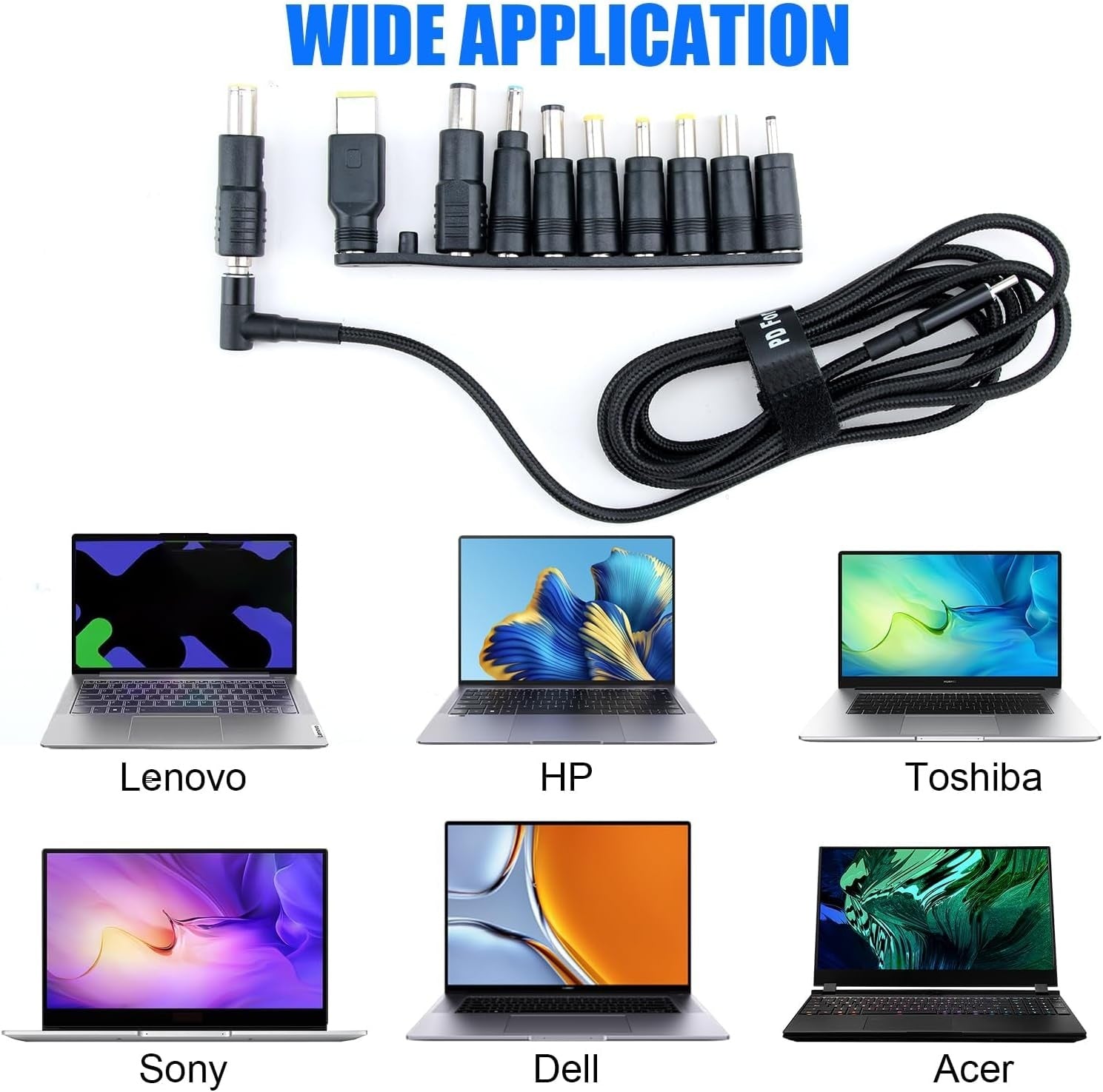 NÖRDIC USB‑C till DC‑strömkabel med 10st adaptrar 1.8m 100W