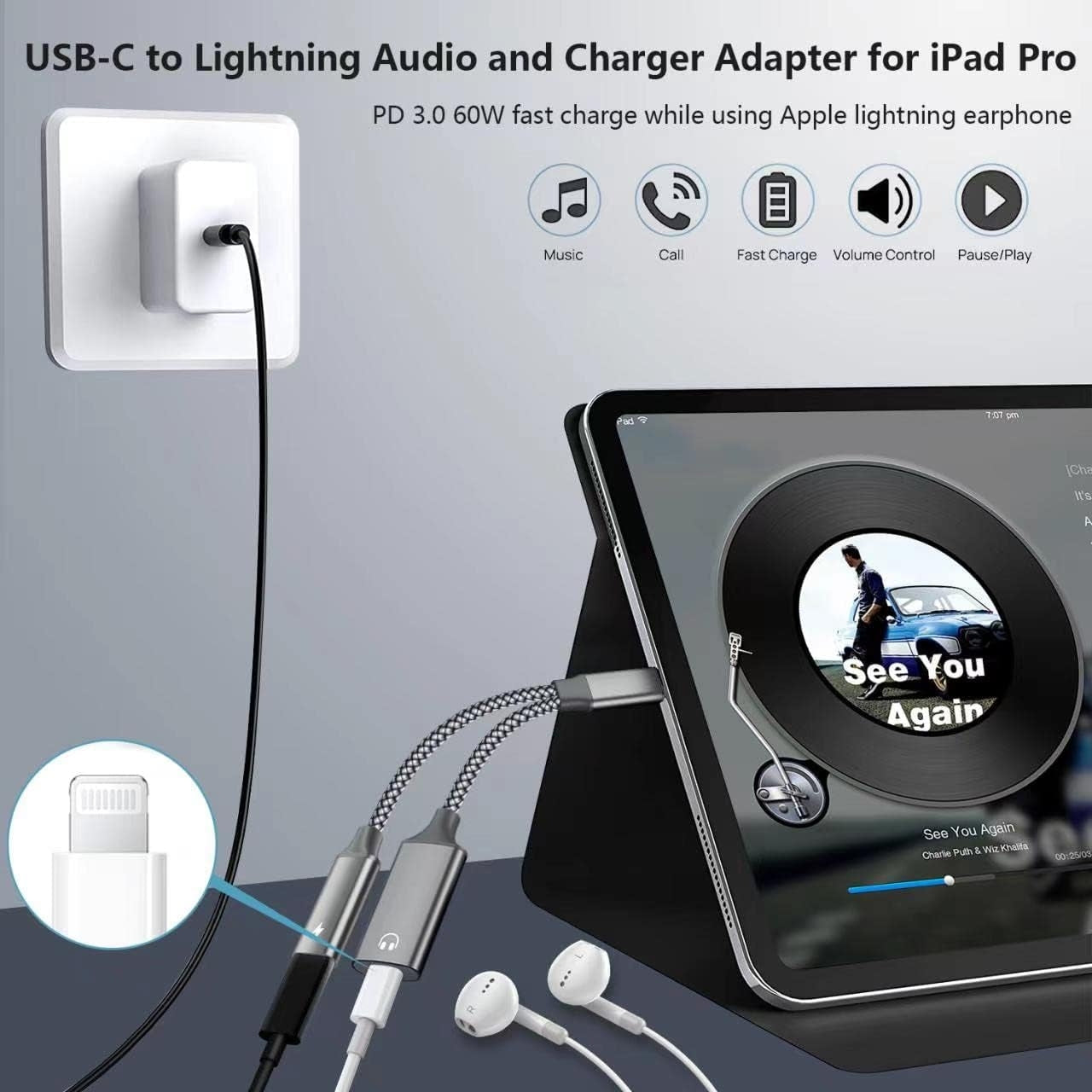 NÖRDIC USB-C till Lightning AUDIO och PD60W laddning