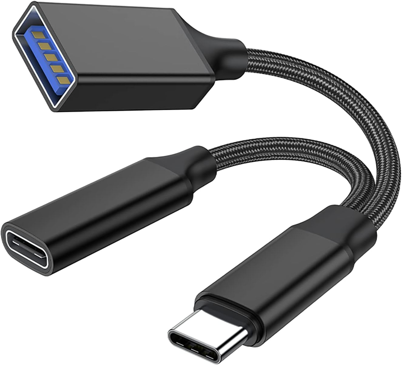 NÖRDIC USB-C till USB-A och USB-C PD60W laddadapter 13 cm