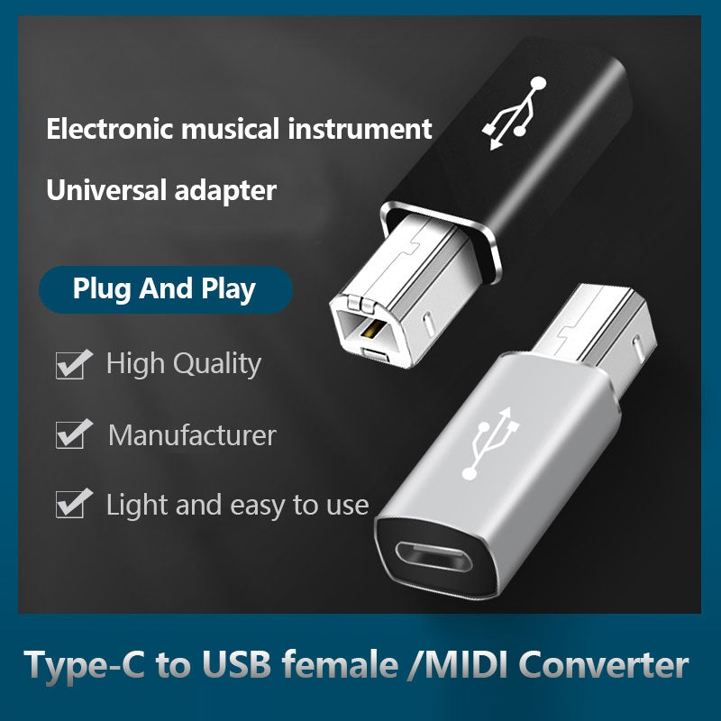NÖRDIC USB-C till USB B adapter för skrivare och MIDI enheter Stödjer Data Synk