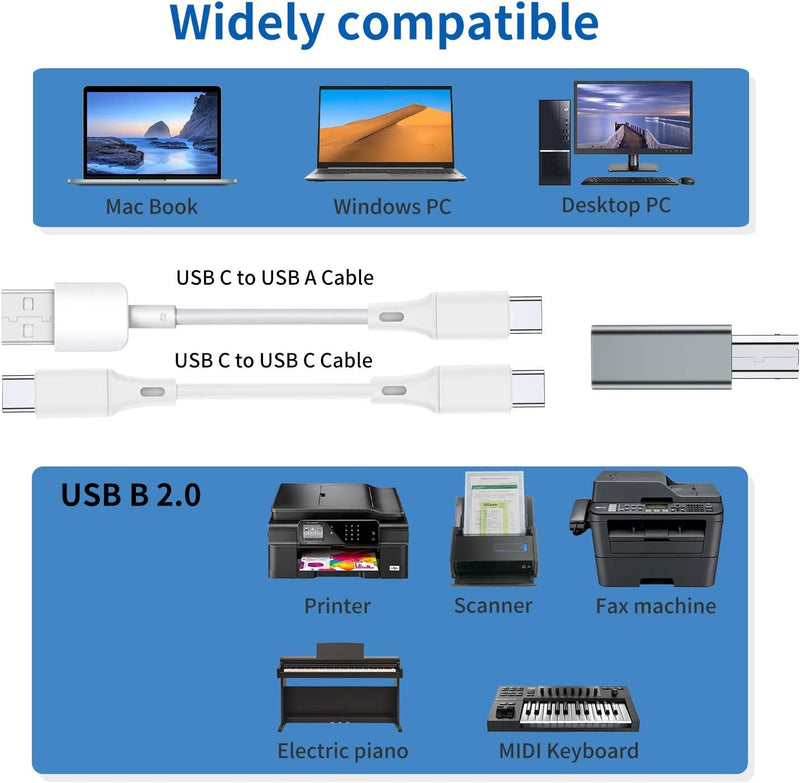 NÖRDIC USB-C till USB B adapter för skrivare och MIDI enheter Stödjer Data Synk