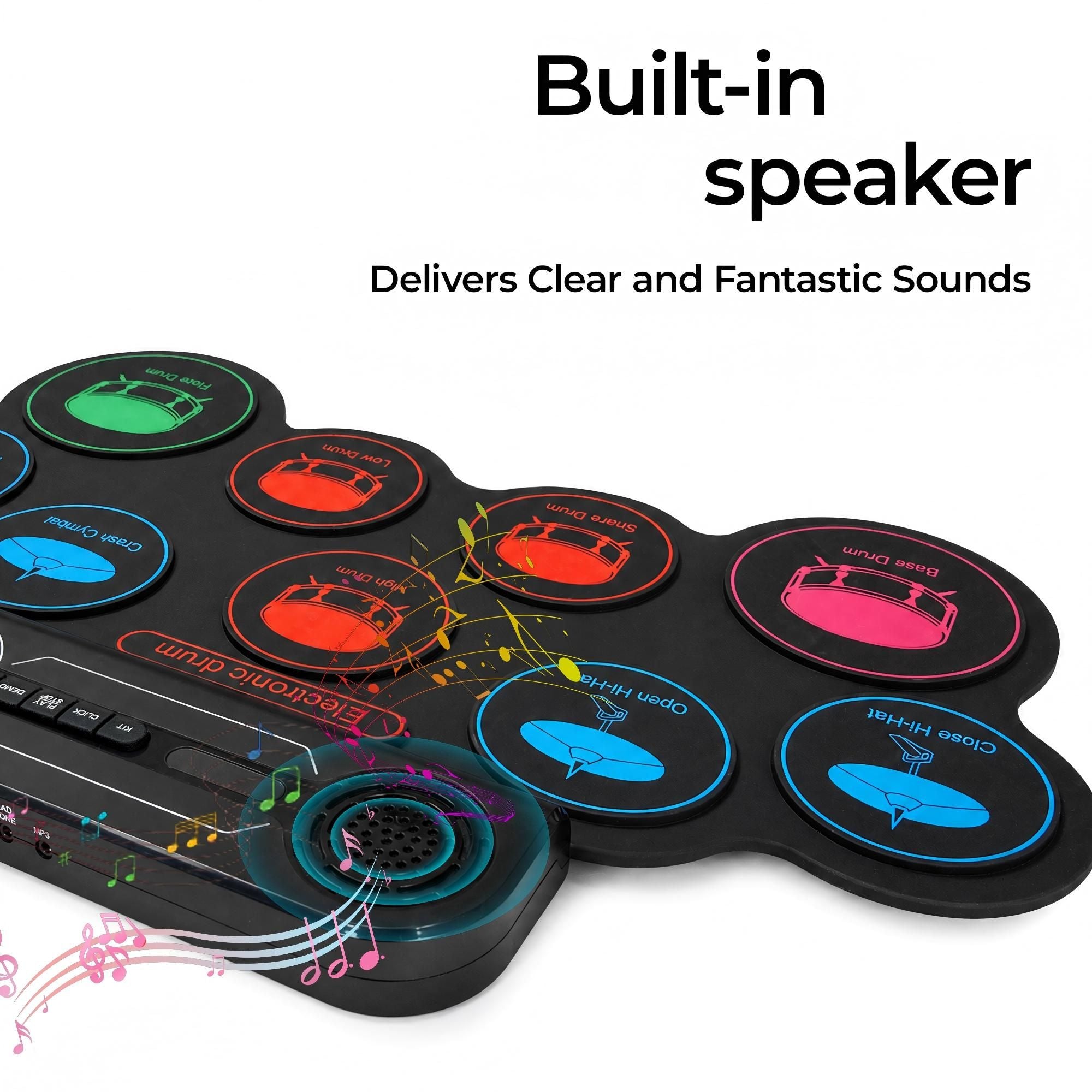 NÖRDIC USB MIDI Electronic Portable Drum Roll Up Pad 9 Pad  Built in Speaker Headphone Jack Dual Pedals