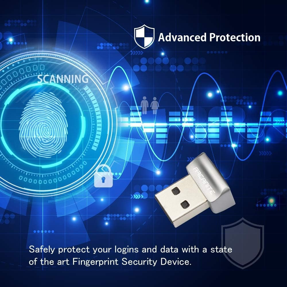 NÖRDIC USB Windows Hello Fingeravtrycksläsare för Windows 11/10, Säkerhetsenhet för inloggning på datorer, Säkerhetslås