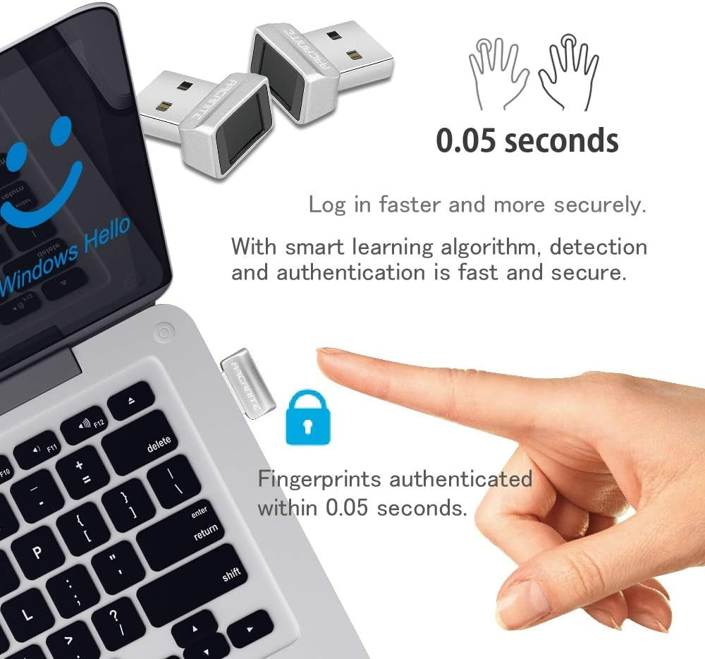 NÖRDIC USB Windows Hello Fingeravtrycksläsare för Windows 11/10, Säkerhetsenhet för inloggning på datorer, Säkerhetslås