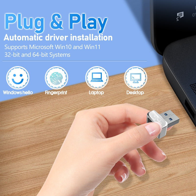 NÖRDIC USB Windows Hello Fingeravtrycksläsare för Windows 11/10, Säkerhetsenhet för inloggning på datorer, Säkerhetslås