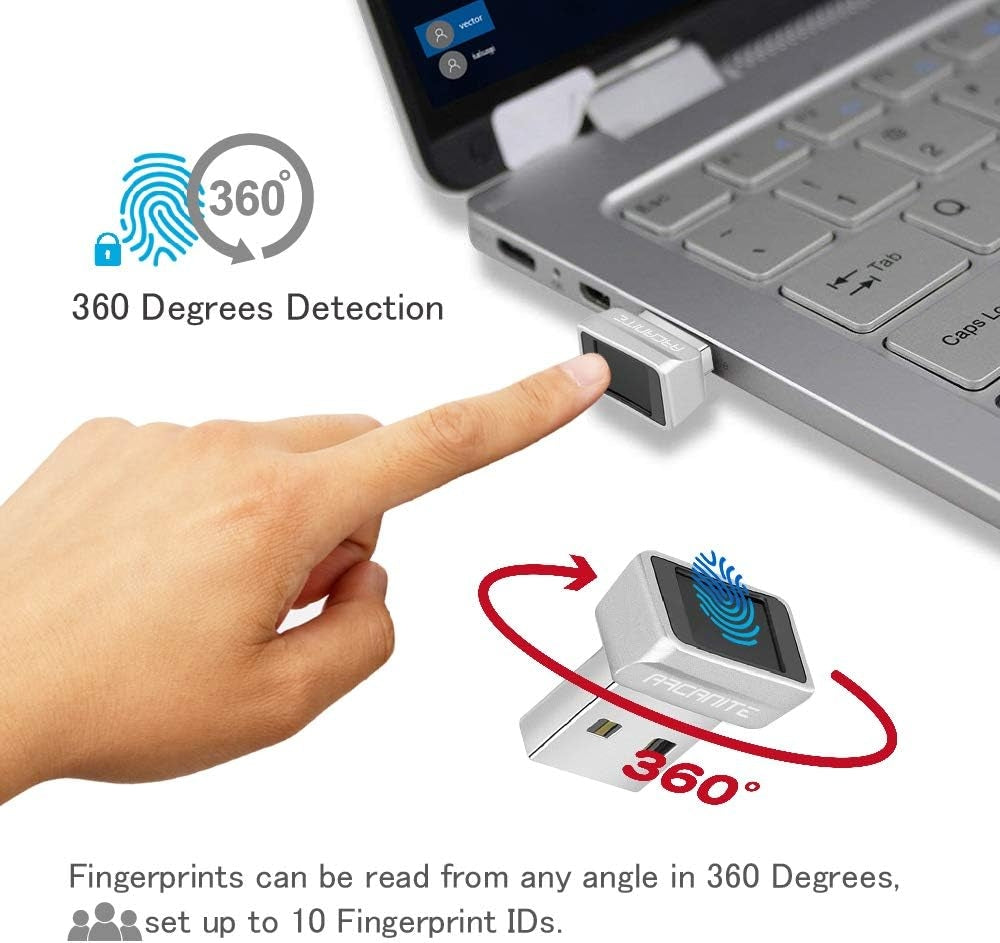 NÖRDIC USB Windows Hello Fingeravtrycksläsare för Windows 11/10, Säkerhetsenhet för inloggning på datorer, Säkerhetslås