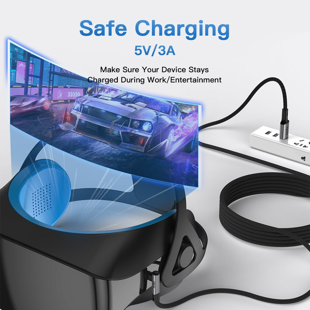NÖRDIC VR Link kabel 5m USB3.2 Gen1 USB-C till A 10Gbps 3A snabb laddning Quest 2 Super Speed USB Link Cable Svart