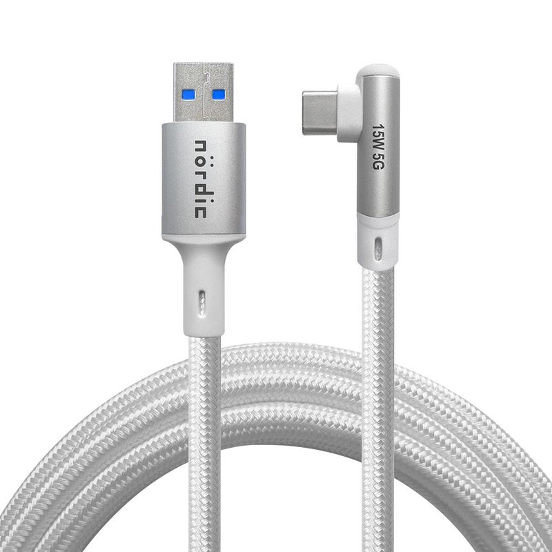 NÖRDIC VR Link kabel 5m USB3.2 Gen1 USB-C till A 5Gbps 3A snabb laddning Quest 2 Super Speed USB Link Cable Vit