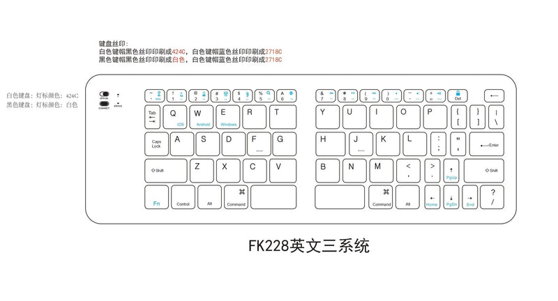 NÖRDIC Vikbart Bluetooth Tangentbord 66 tangenter  US Layout Vit