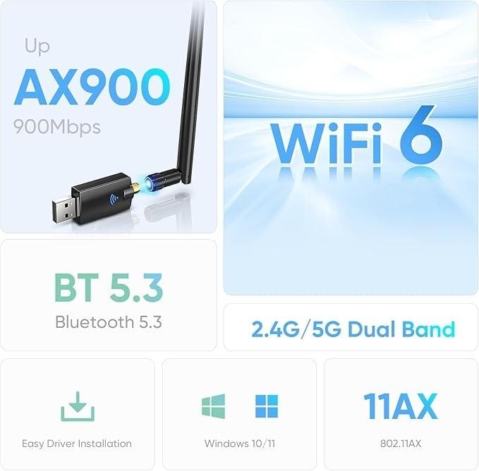 NÖRDIC WIFI6 Bluetooth 5.3 trådlös adapter Dual band 2.4/5.8GHz