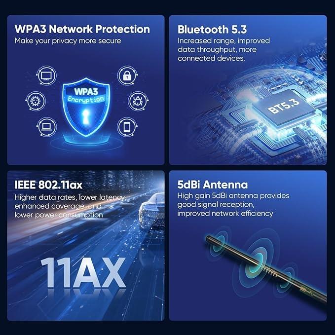 NÖRDIC WIFI6 Bluetooth 5.3 trådlös adapter Dual band 2.4/5.8GHz