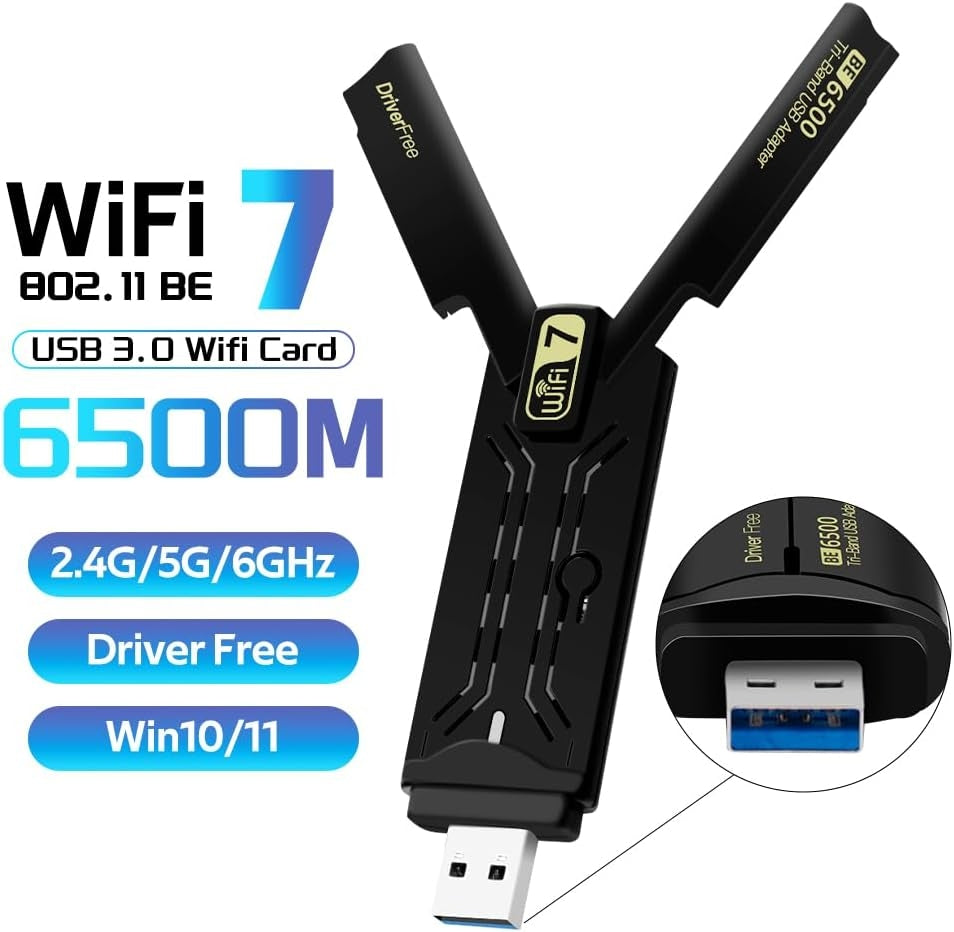 NÖRDIC WiFi 7 USB 3.0 trådlös adapter med tri-band och hög hastighet för stationära och bärbara datorer, Windows 10/11, Plug & Play