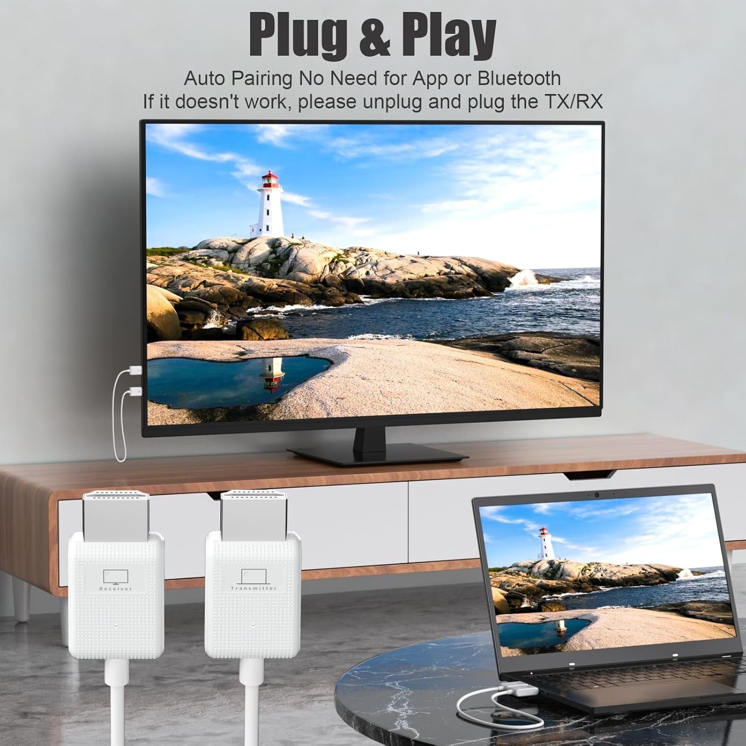 NÖRDIC Trådlös 2.4/5G HDMI Extender Sändare och Mottagare Kit, 30m 1080p 60hz