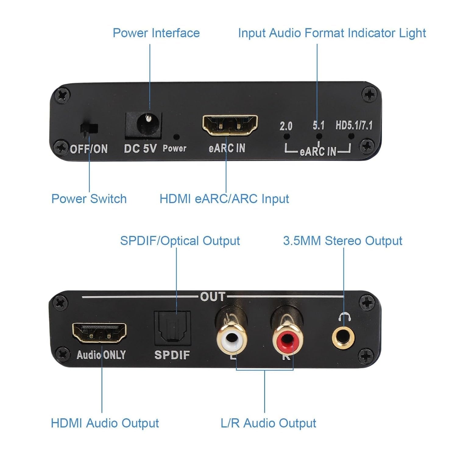 NÖRDIC eARC/ARC HDMI Ljud-Extractor, 24 bit 192 kHz volymkontroll, HDMI, RCA, optisk och 3,5 mm ljudutgång, för HDTV, högtalare och förstärkare