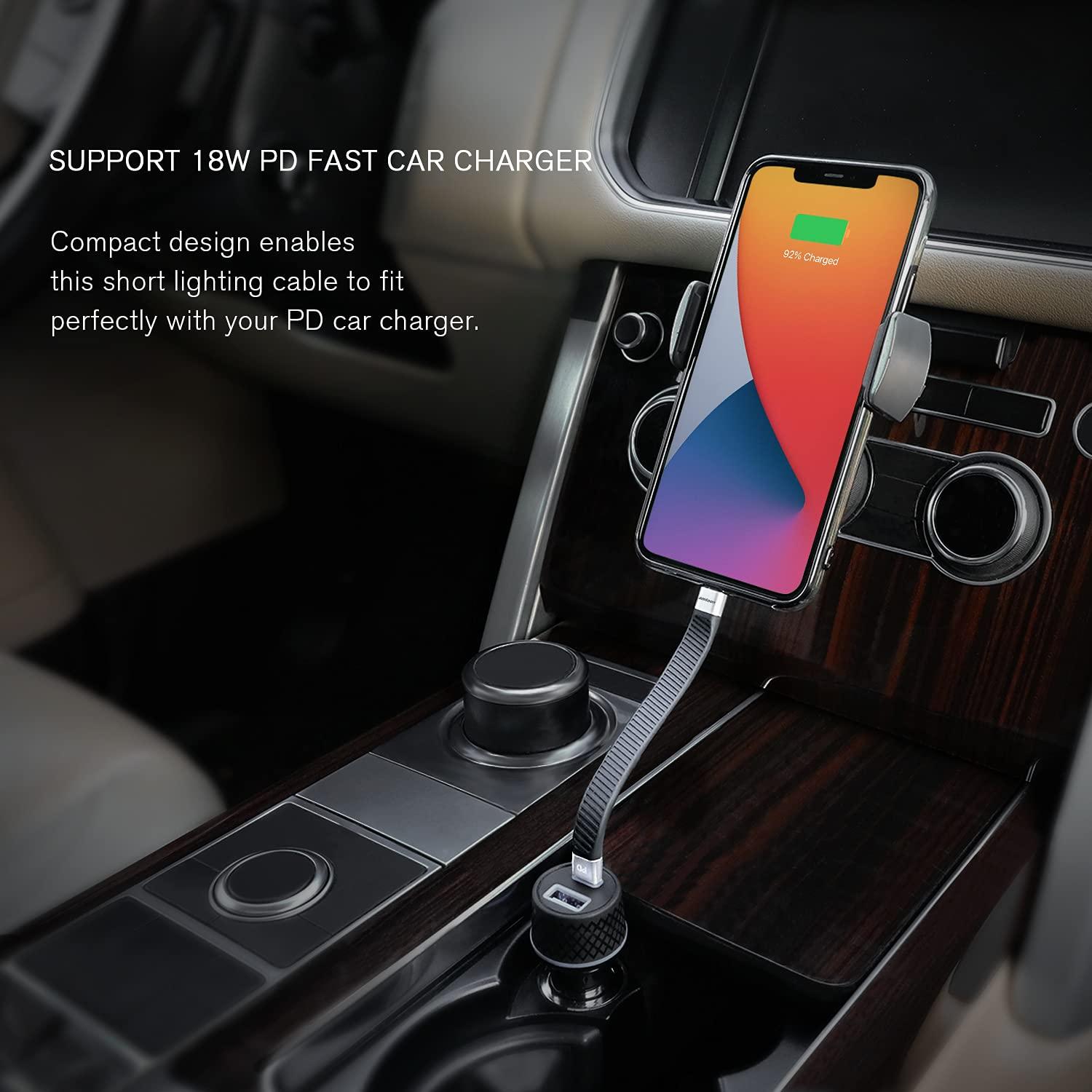 NÖRDIC kort flatkabel 14cm USB-C till Lightning snabbladdning PD18W chipset C94