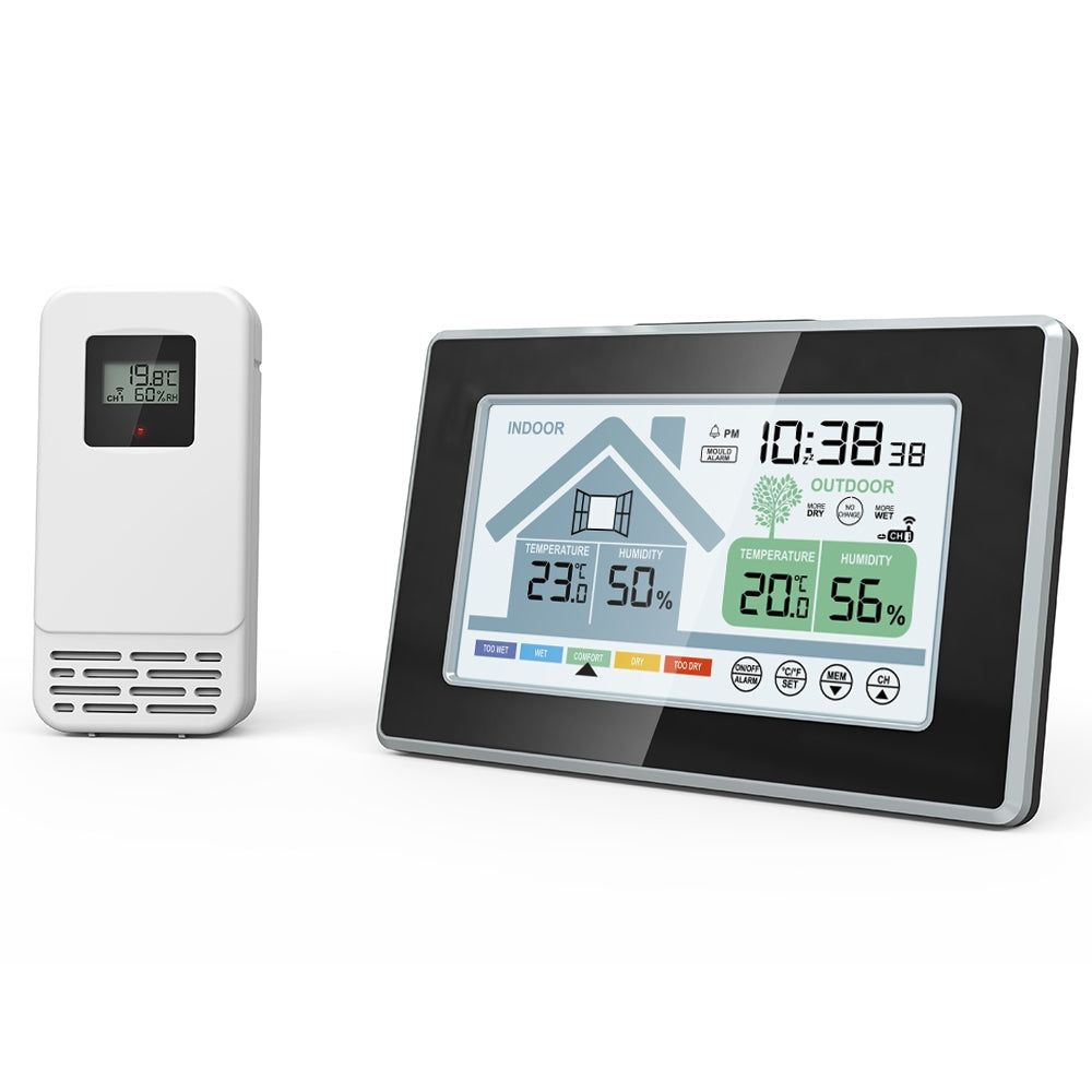 NÖRDIC Trådlös Multifunktionell termometer och hygrometer för inom- och utomhusbruk med väckarklocka, kalender