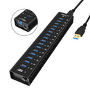 NÖRDIC powered 17-ports USB 3.0 HUB 5Gbps 1,2mm kabel aluminium svart med nätdel