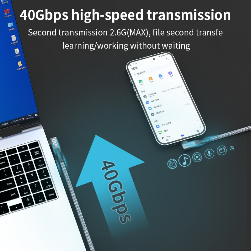 NÖRDIC vinklad 1m USB4 USB-C till C nylonflätad kabel PD3.1 240W 40G 8K60Hz 4K144Hz grå
