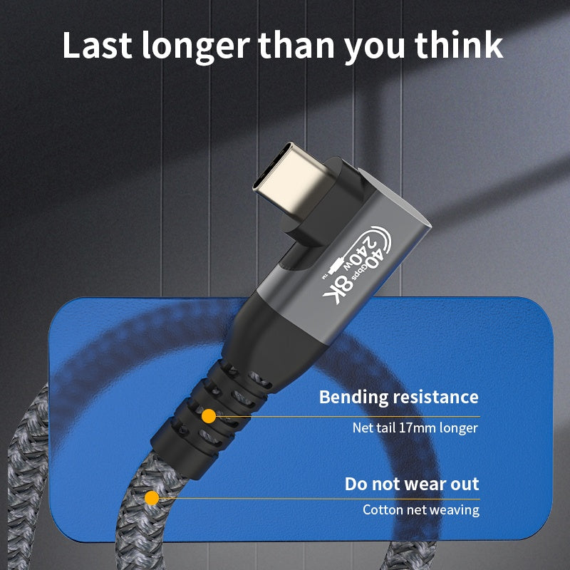 NÖRDIC vinklad 1m USB4 USB-C till C nylonflätad kabel PD3.1 240W 40G 8K60Hz 4K144Hz grå
