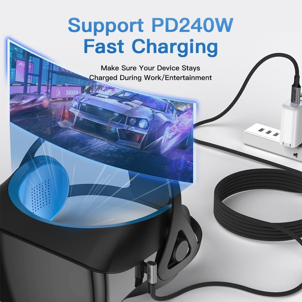 NÖRDIC vinklad 1m USB4 USB-C till C nylonflätad kabel PD3.1 240W 40G 8K60Hz 4K144Hz grå