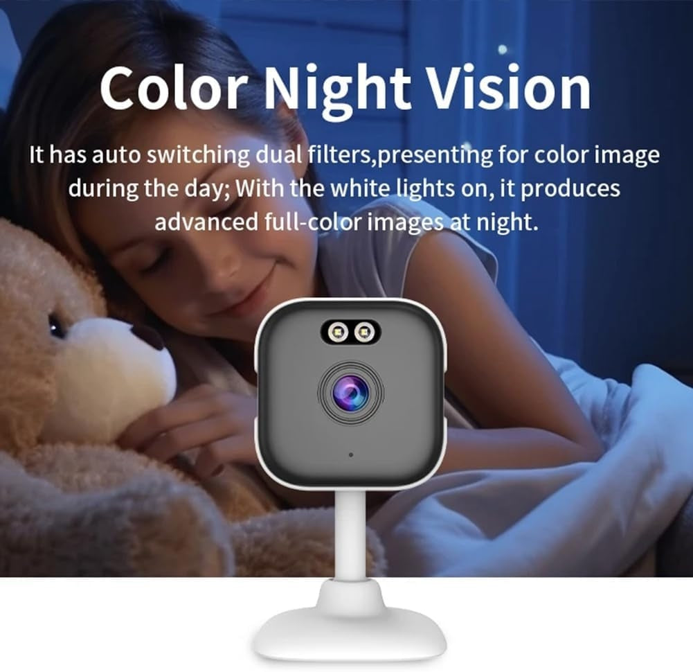 NÖRDIC 2K Övervakningskamera, WiFi kompatibel inomhus med 32GB SD-kort, 5GHz & 2.4GHz stöd för AI Starlight Color Night Vision, AI Person &  Rörelsedetektion