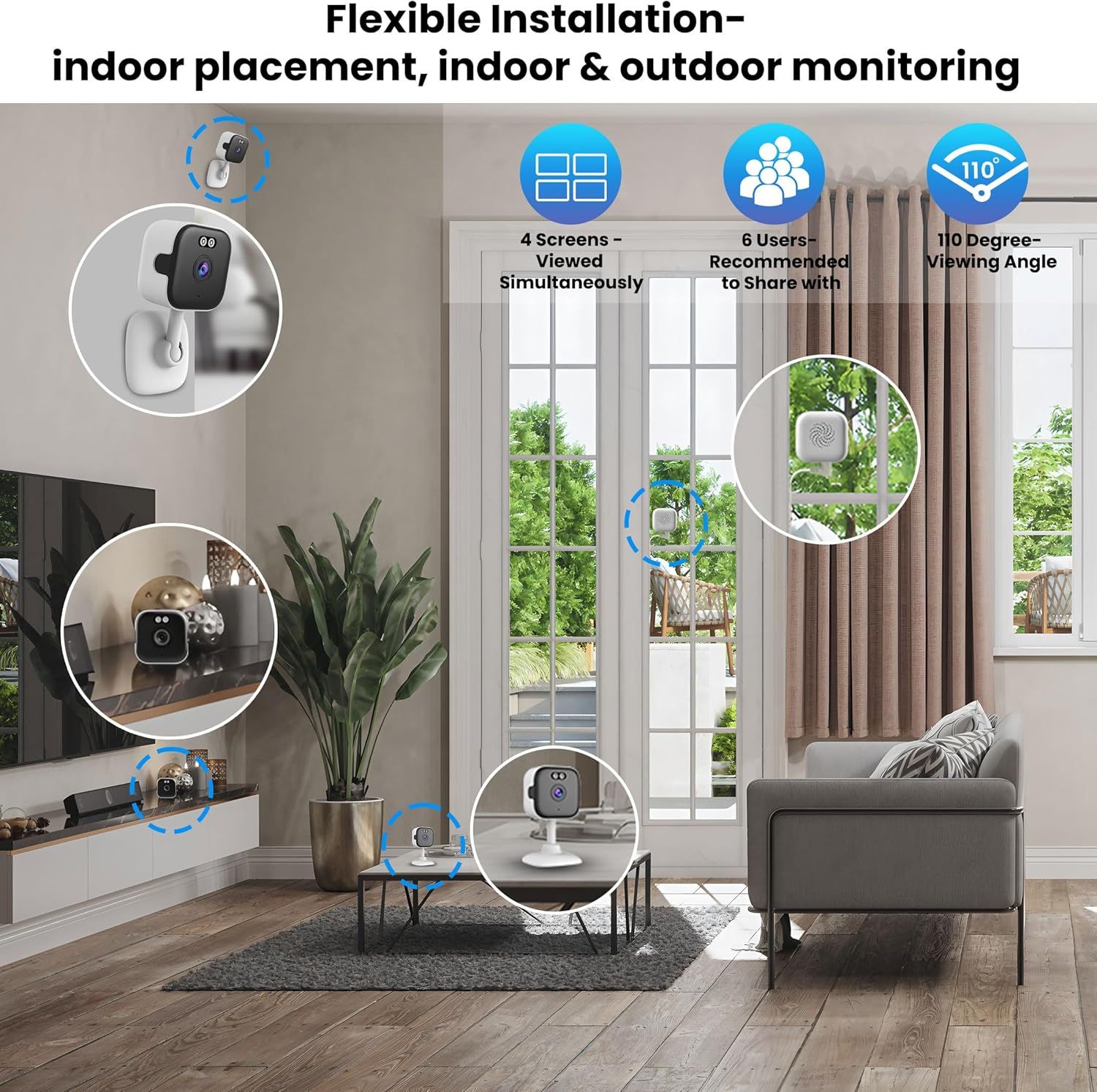 NÖRDIC 2K Övervakningskamera, WiFi kompatibel inomhus med 32GB SD-kort, 5GHz & 2.4GHz stöd för AI Starlight Color Night Vision, AI Person &  Rörelsedetektion