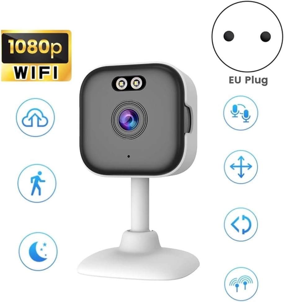 NÖRDIC 2K Övervakningskamera, WiFi kompatibel inomhus med 32GB SD-kort, 5GHz & 2.4GHz stöd för AI Starlight Color Night Vision, AI Person &  Rörelsedetektion