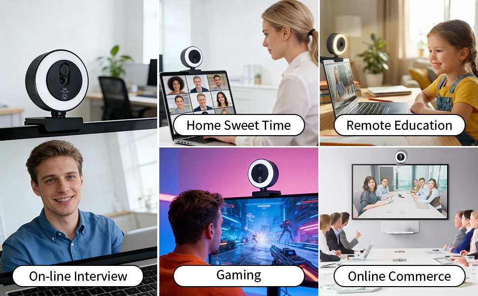 NÖRIDC HD 4K Webcam PC and Laptop, 360° Adjustable with Auto Focus, 3-Color Touch Lighting for Video Calls, Live Streaming and Remote Work