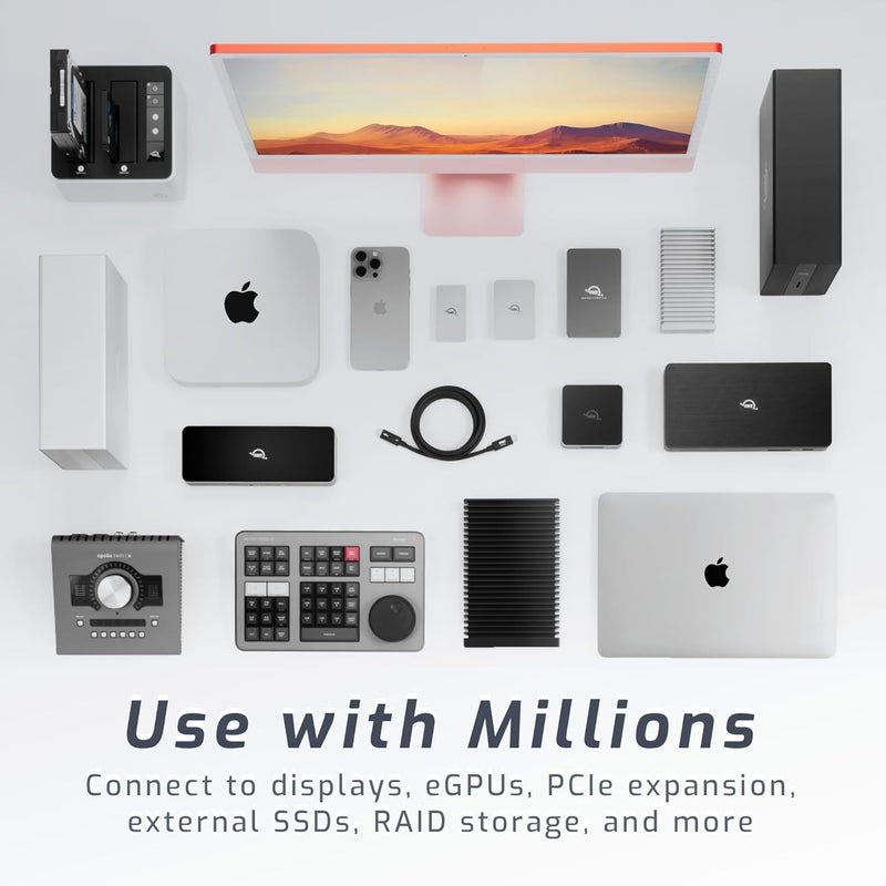 OWC 1m Thunderbolt 5 Certified USB-C kabel 120G 240W 8K60Hz Kompatibel med Thunderbolt 4, USB4 och USB-C, Svart