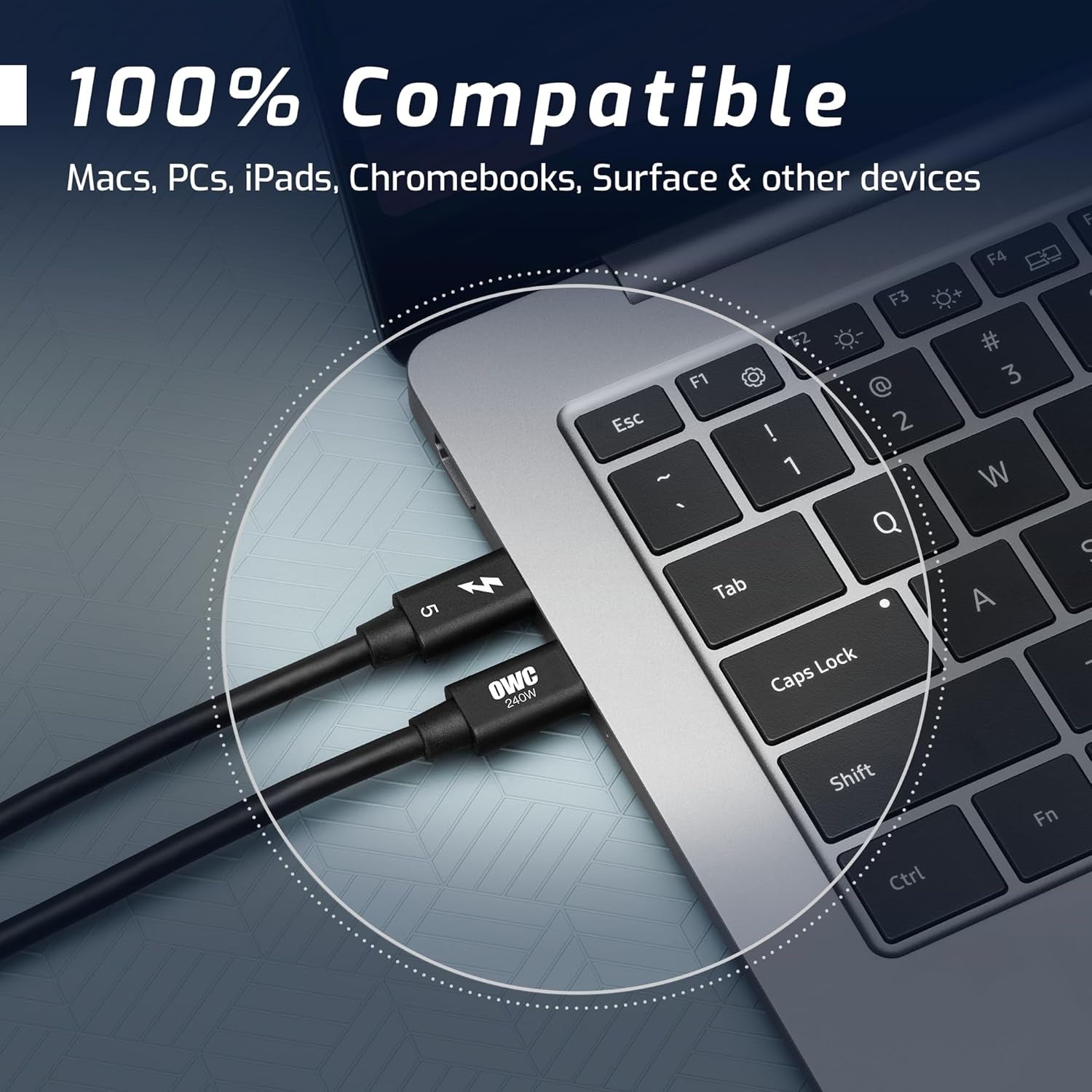 OWC 30cm Thunderbolt 5 Certified USB-C kabel 120G 240W 8K60Hz Kompatibel med Thunderbolt 4, USB4 och USB-C, Svart
