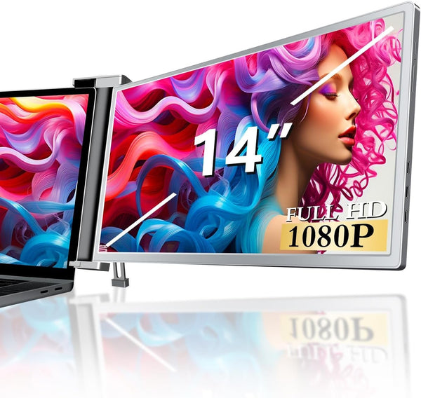 NÖRDIC Bärbar 14" tum LCD skärm för bärbara datorer 14-17,3” FHD 1080P IPS med USB-C och Mini HDMI-port,