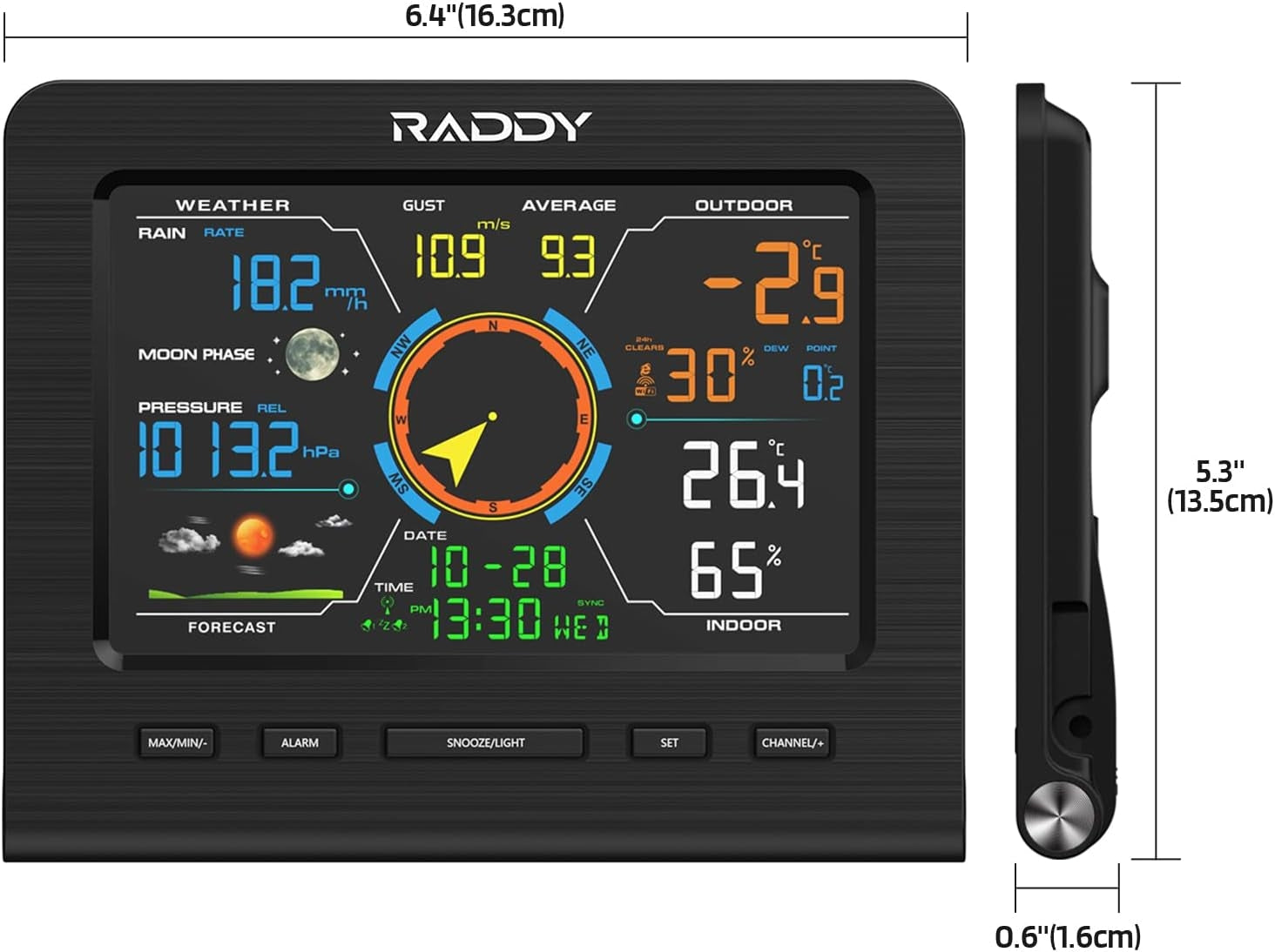Professional 13 in 1 Wireless Weather Station with Outdoor Sensor, Thermometer, Barometer, Hygrometer, Wind & Rain Gauge