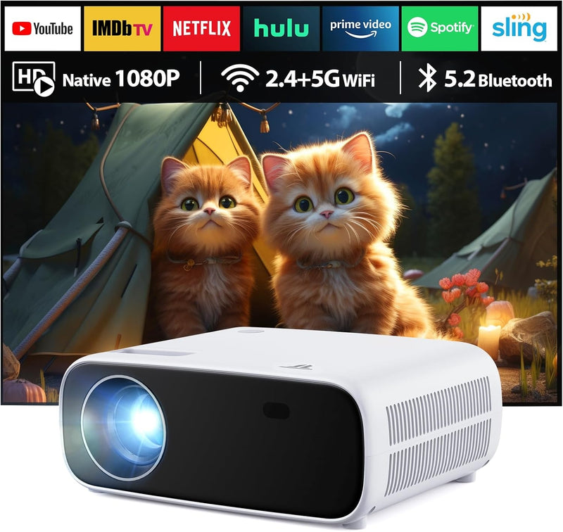 Projektor med WiFi och Bluetooth, 20 000 Lumen, 4K-stöd, Full HD 1080P-upplösning, stöd för Switch och PS5