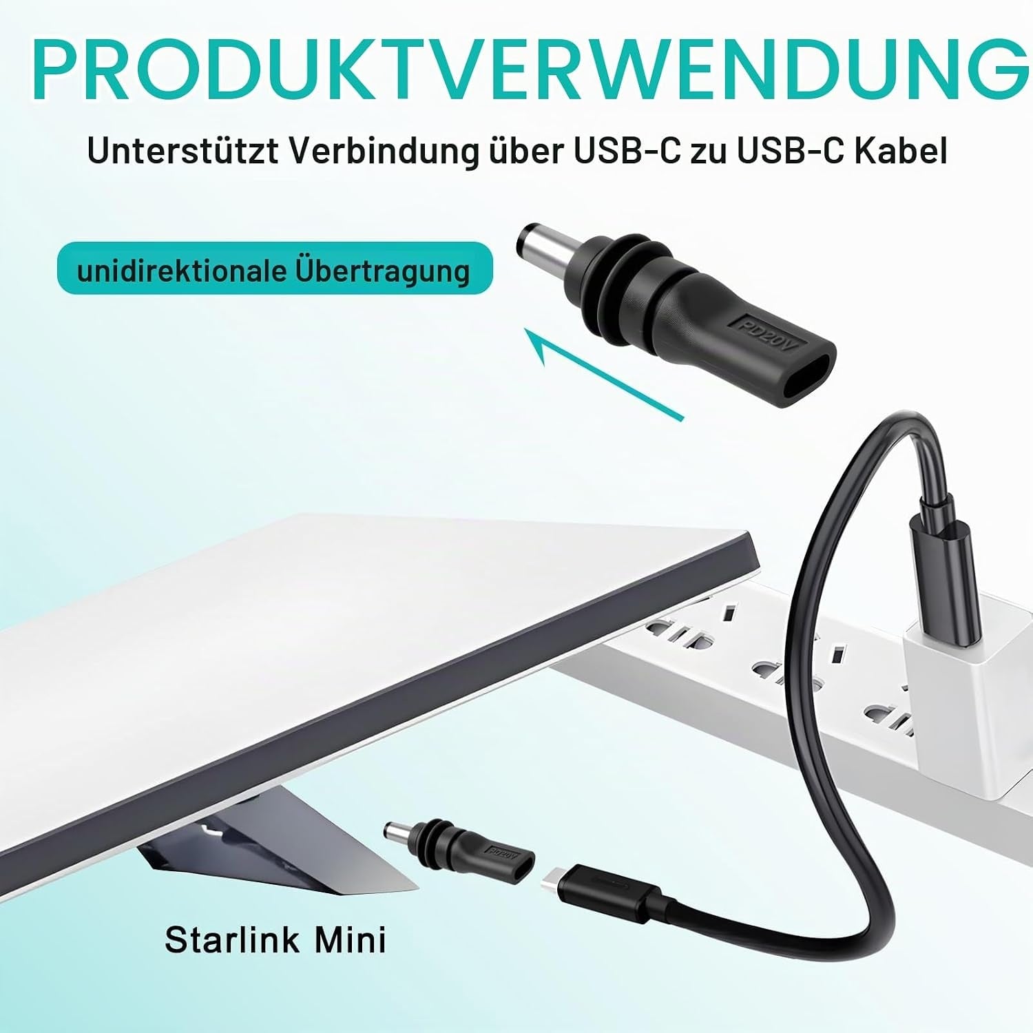 Starlink Mini Adapter USB-C PD100W Female to DC 5.5x21mm Waterproof