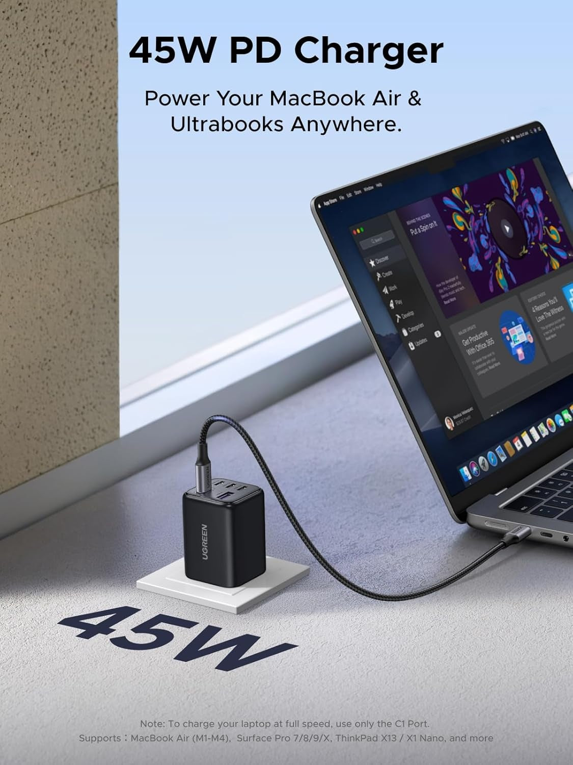 UGREEN 5-portars 45W USB-C snabbladdare med GaN, PD/PPS/QC och 4 USB-C-portar för iPhone 17/16/15, Galaxy S26/S25/S24/S23, iPad, MacBook Neo/Air
