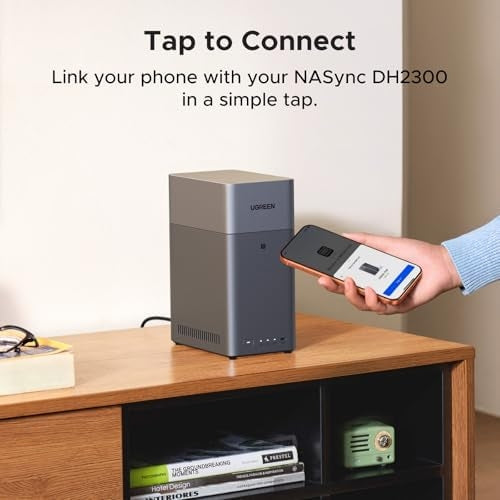 UGREEN NASync DH2300 2-Bay NAS + 2M Cat8 Ethernet Cable, 4GB RAM, NFC One-Touch, AI Photo Album, 1GbE LAN, Beginner-Friendly Home NAS |40Gbps 2000Mhz