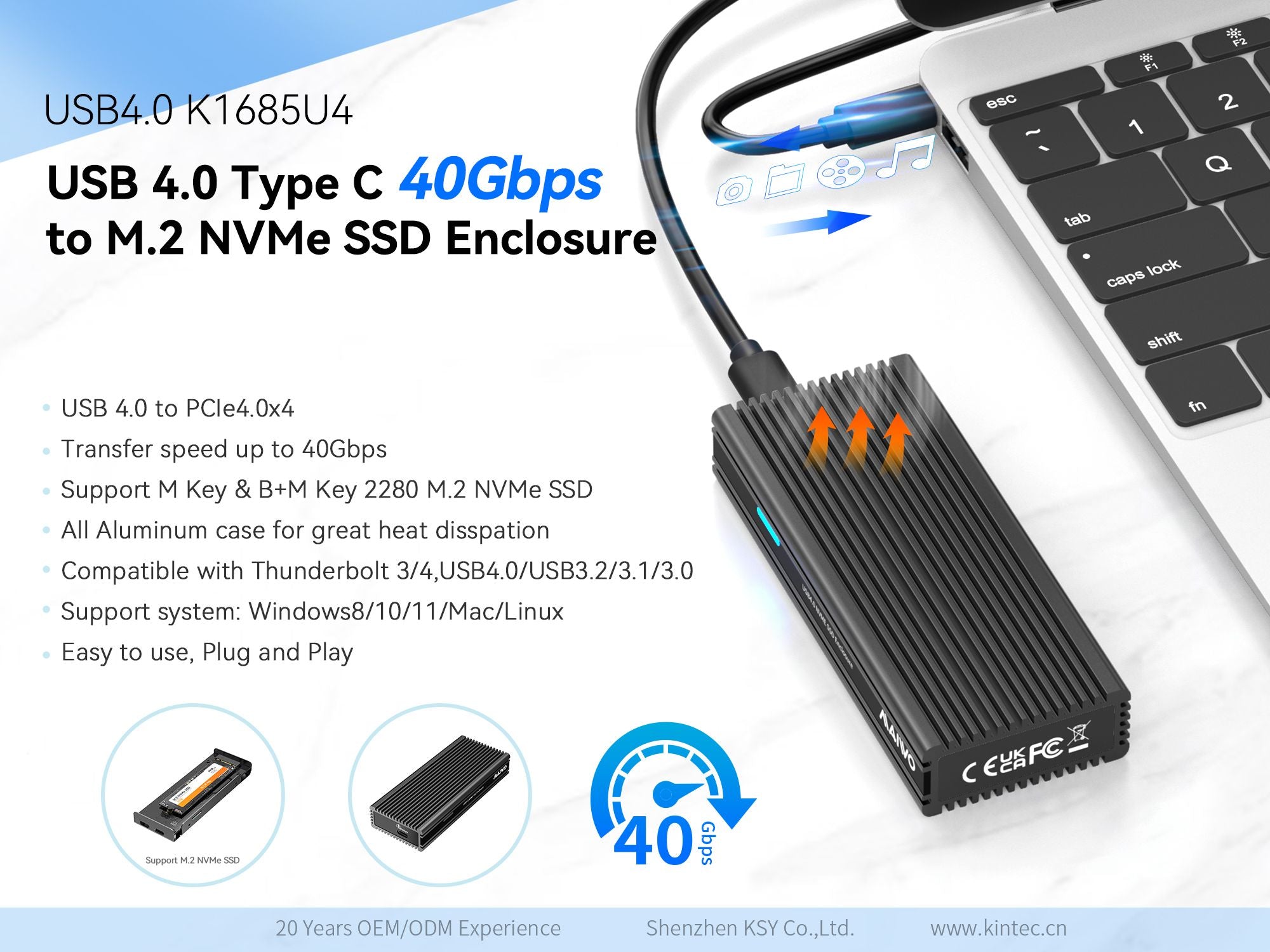 USB4.0 40Gbps till NVMe SSD-kabinett