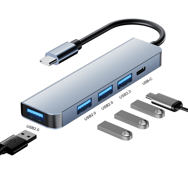 NÖRDIC USB-C 5port Hubb 3xUSB-A 2.0, 1xUSB-A 3.1 och 1xUSB-C DP100W