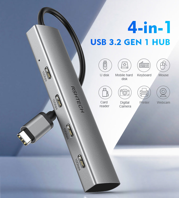 NÖRDIC Gen2 3.2 USB-C 4ports Powered Hubb 10Gbps 1m kabel 4xUSB-C