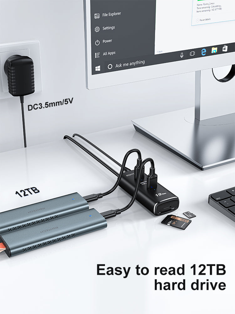 NÖRDIC Gen2 3.2 USB-C 3ports Hubb 10Gbps 1m kabel 3xUSB-A 1xSD 1xTF kortläsaare
