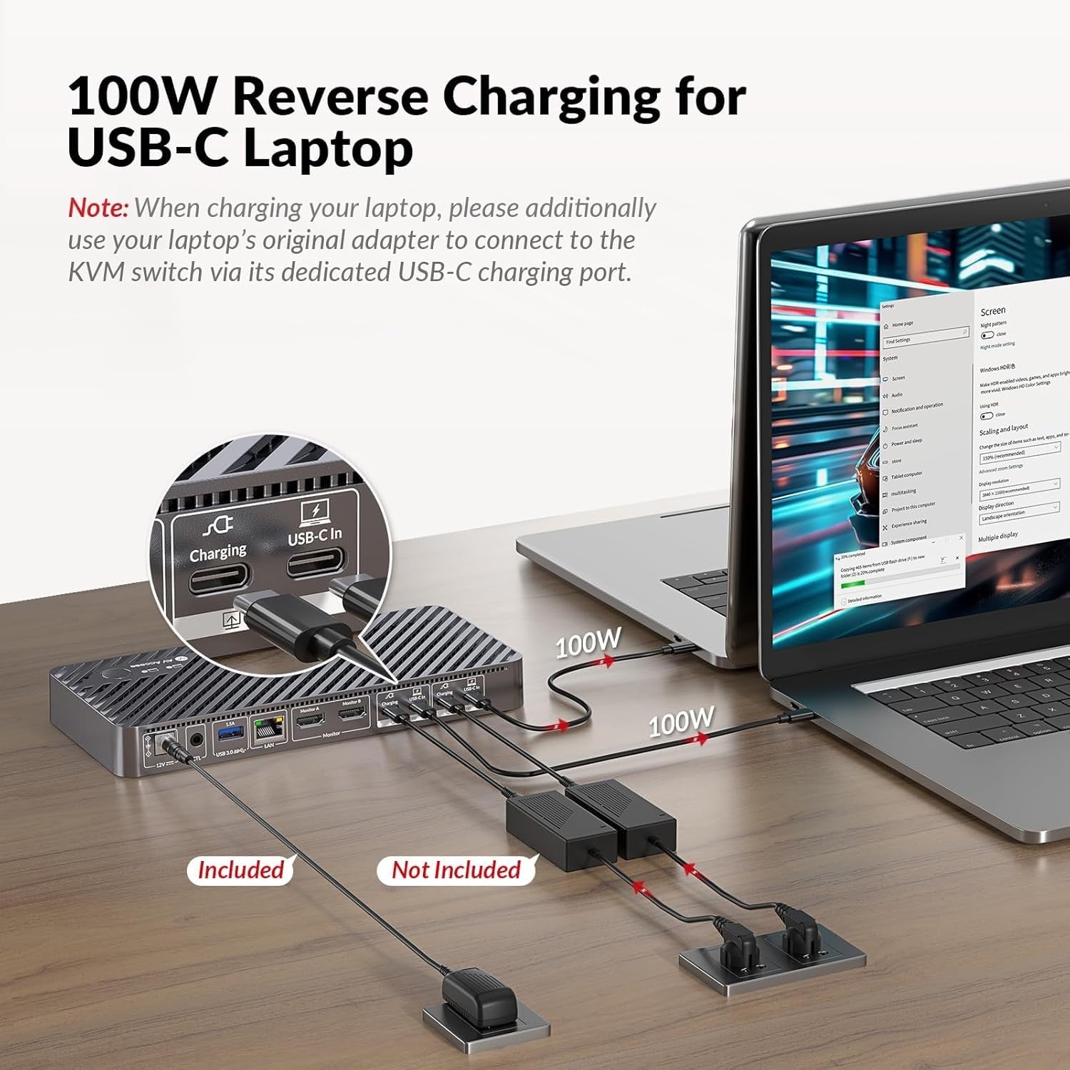 AV Access KD-E20 USB-C KVM Dockningsstation för 2 Laptops, Dual 4K-skärm, 11-i-1 med 100W PD, 1Gbps LAN & EDID-emulering