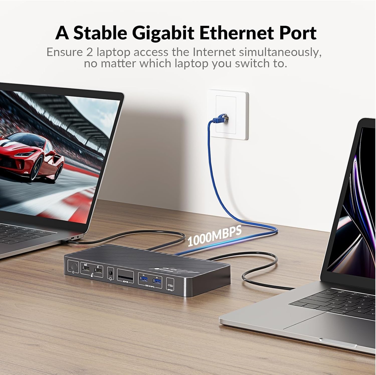 AV Access KD-E20 USB-C KVM Dockningsstation för 2 Laptops, Dual 4K-skärm, 11-i-1 med 100W PD, 1Gbps LAN & EDID-emulering