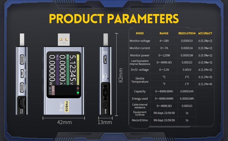 FNIRSI Digital USB tester voltmeter och kabeltestare