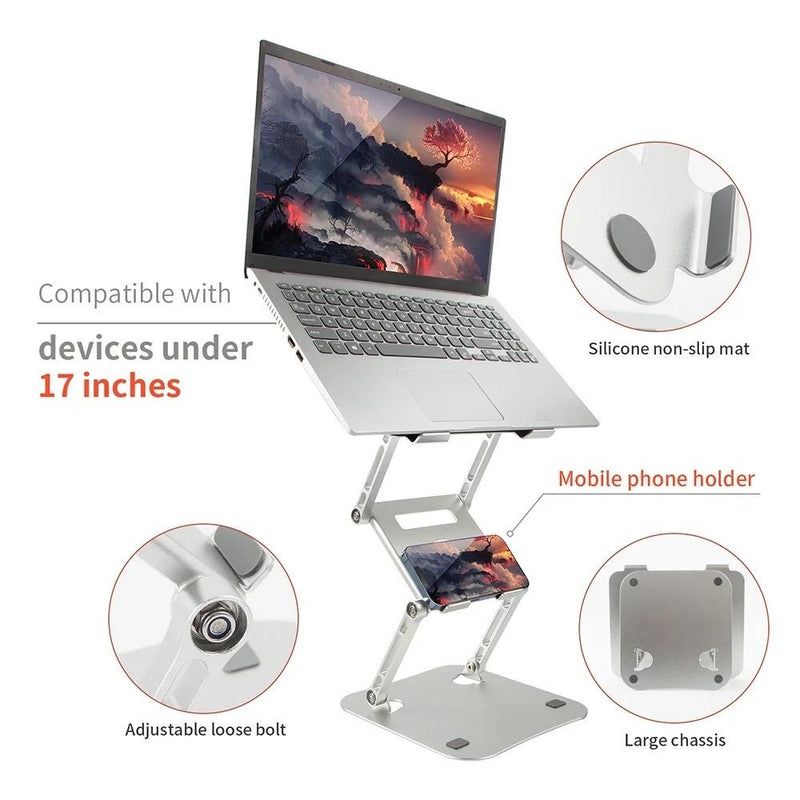 NÖRDIC justerbart trelagers laptopställ i aluminium för bärbara dator för datorer upp till 17"